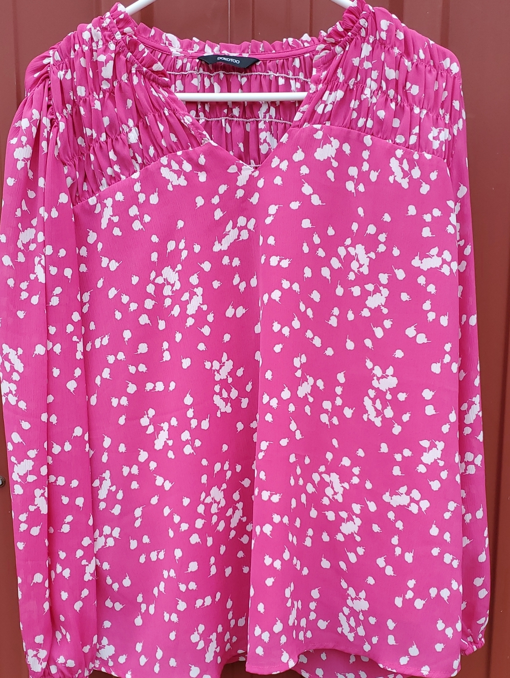 Crown & Ivy Pink Printed Long-Sleeve Blouse